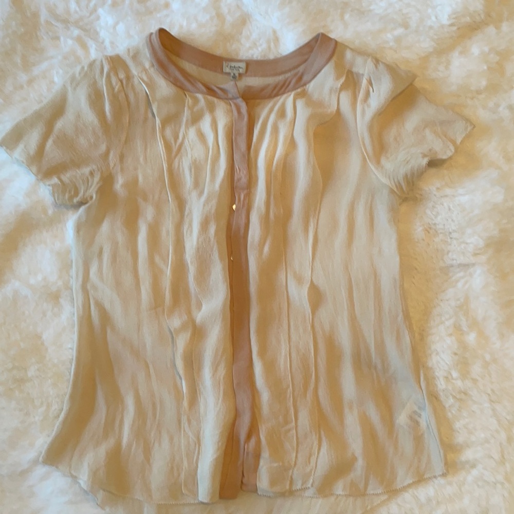 Babaton Cream Short-Sleeve Pleated Blouse